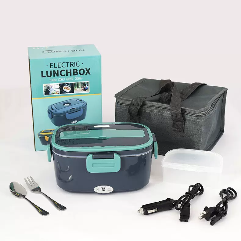 跨境热销黑色电热饭盒不锈钢家用车载二合一加热饭盒插电保温饭盒