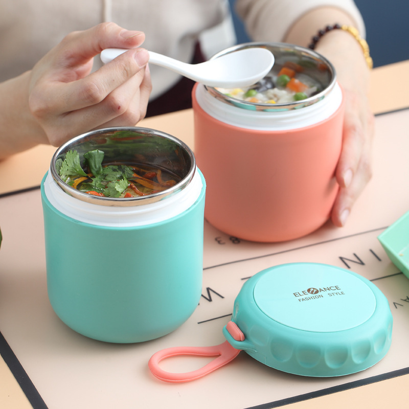 日式304不锈钢汤杯 早餐喝粥汤罐上班午餐盒便当盒手提便携水杯子