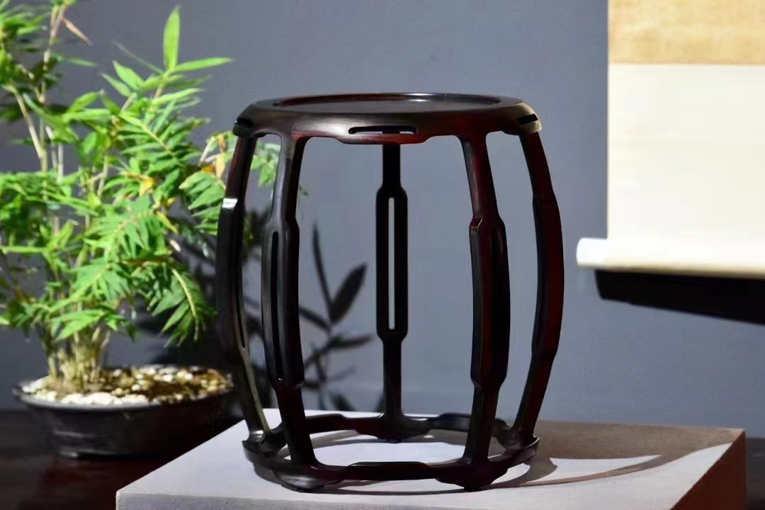 老挝大红酸枝交趾黄檀圆鼓花架置物架花几仿古典新中式红木家具