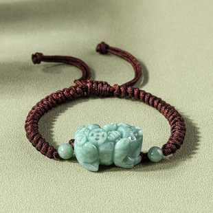 High-grade hand-woven natural A goods Jade brave rope bracelet this life year Red men's and women's jewelry