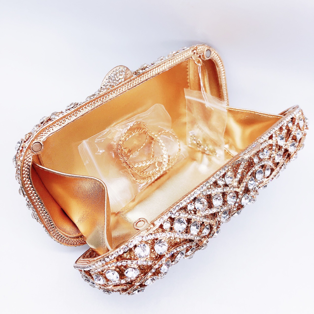 Túi clutch nữ đính đá dạ hội phong cách châu Âu — Màu vàng kim, Màu bạc, Nền vàng kim cương trắng, Cá tính đặt làm chi tiết 3
