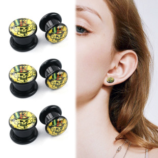 Amazon new cross-border drop oil stud earrings black skull acrylic auricle ear expansion body piercing jewelry