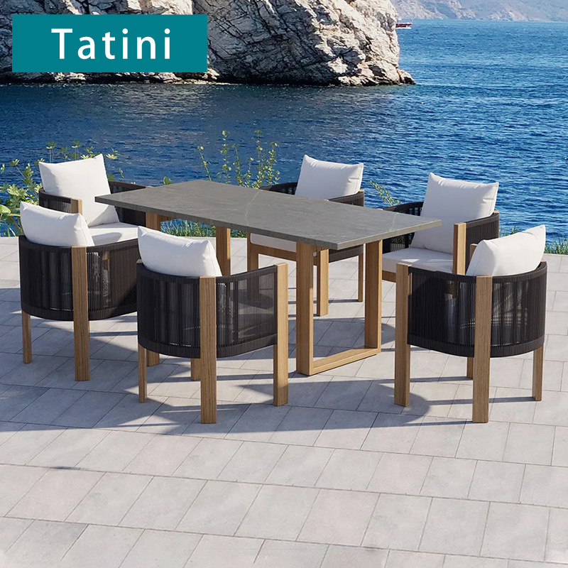 Patio al aire libre mesa y silla Villa jardín anticorrosión teca modelo habitación cama y desayuno impermeable protección solar ocio madera maciza Mesa muebles image 1