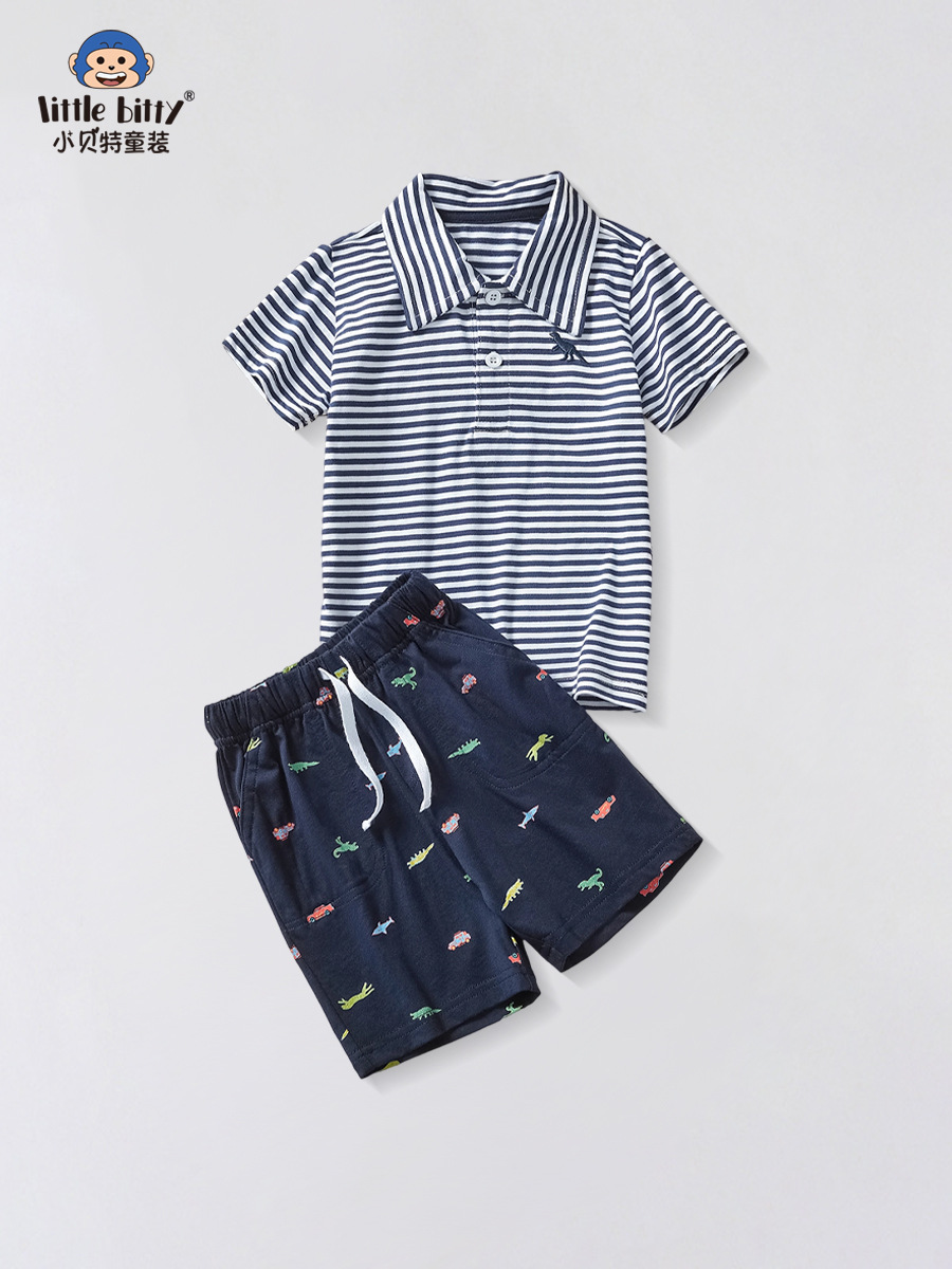 Marca europea y americana 2025 verano nueva ropa infantil conjunto de dos piezas niños camiseta de manga corta pantalones cortos traje fábrica al por mayor