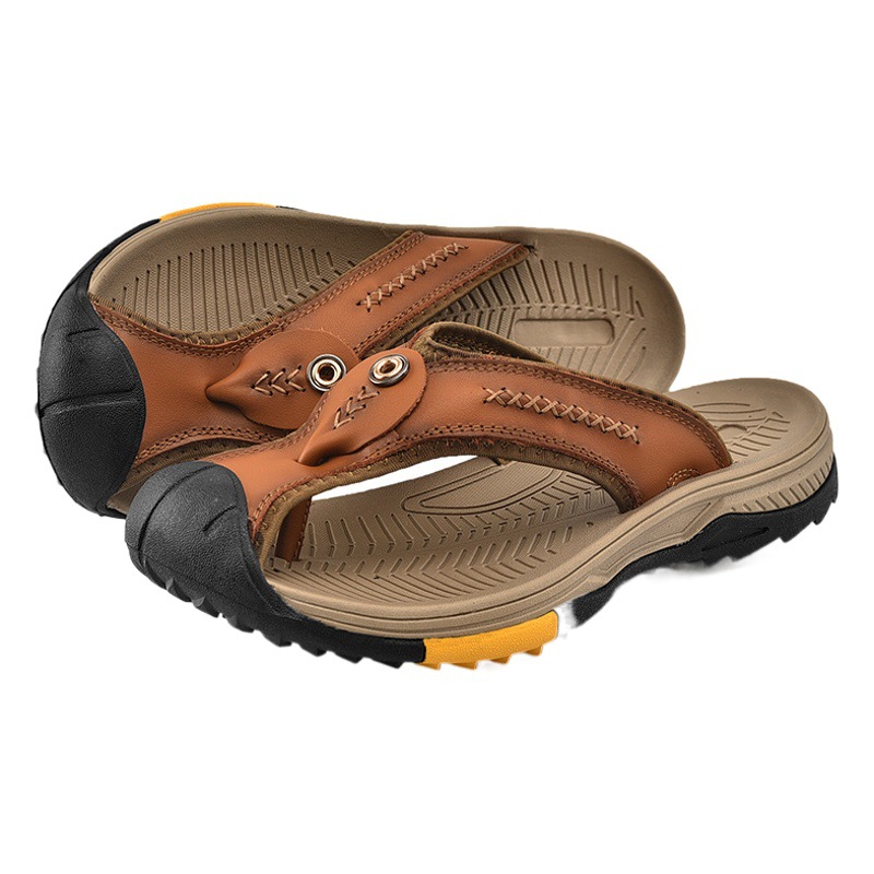 Primera capa de piel de vaca de comercio exterior zapatillas de hombre desgaste al aire libre de verano más tamaño cerrado dedo del pie chanclas sandalias de playa al aire libre