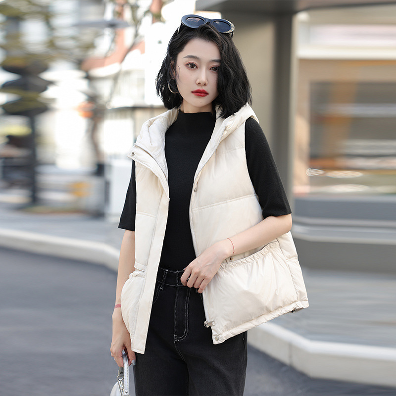 90鸭绒羽绒马甲女短款2025年秋冬新款韩版宽松轻薄羽绒服马夹连帽|undefined