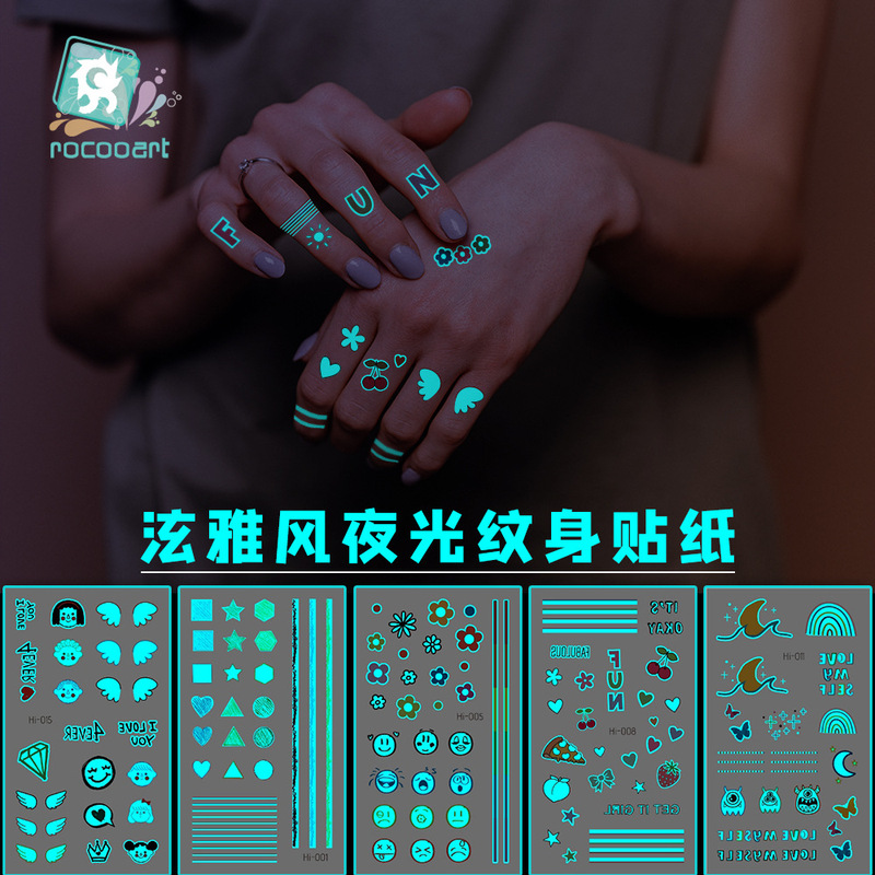 New cross-border blue luminous tattoo stickers Music Festival concert Carnival party face stickers rainbow tattoo stickers
