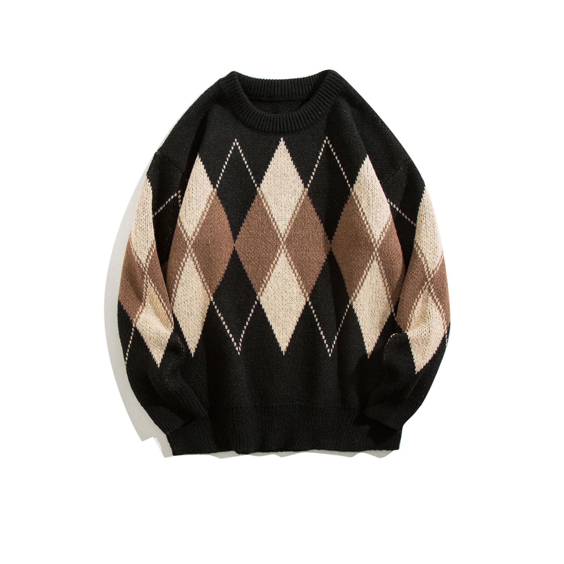 América contraste suéter de diamante hombre retro versátil camiseta de punto juvenil base exterior suéter casual moda