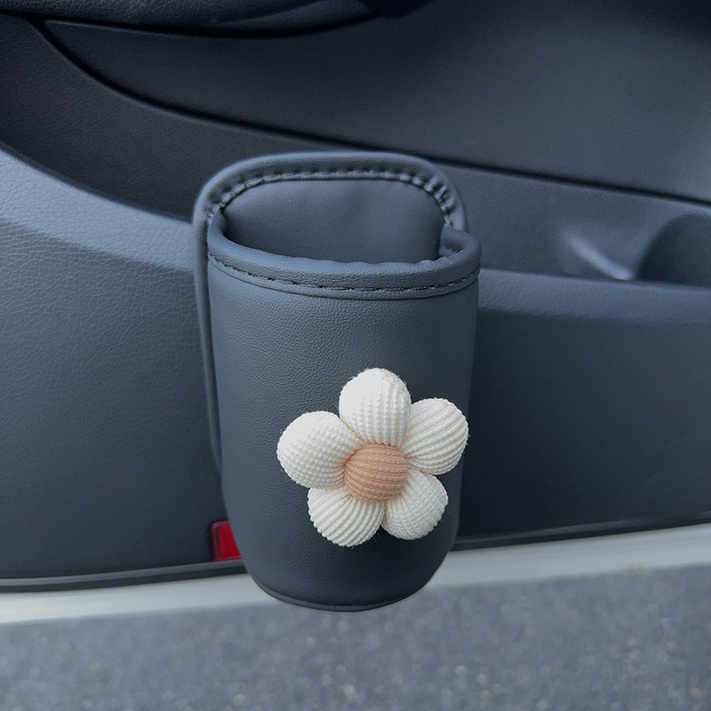 Qìchē – Car cup holder/beverage holder Holder Backrest Fixed - beige-flower-black-cup-storage-bucket