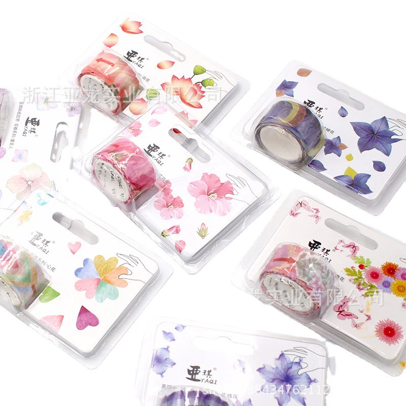 Бархатная лента Washi стикеры, рулоны, 48 шт в коробке, цветочные формы, assorted цвета