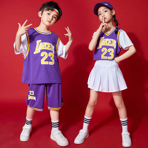 Children girls purple cheerleaders performance uniforms basketball jersey cuhk child quick-drying suit boy students cheerleading gogo dancers dance outfits girls