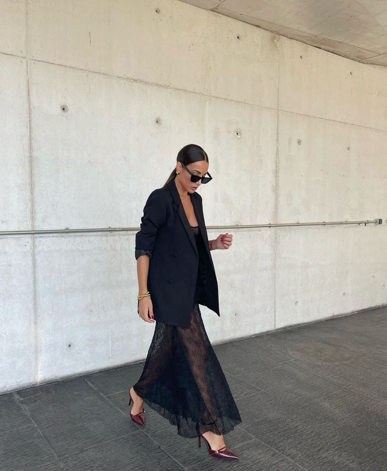 Sexy Lace See through Layered Thin Shoulder Strap Maxi Dress