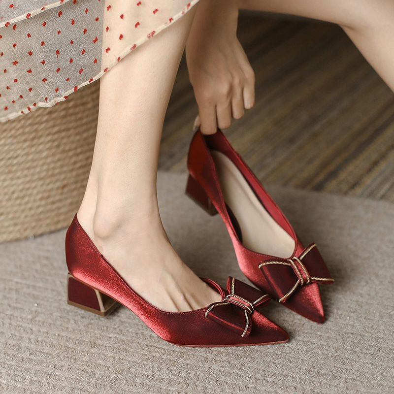 Wedding Shoes, Bridal Shoes, Xiuhe Wedding Dress, Dual-Use 2025 New Chinese-Style Red Pointed-Toe High Heels for Pregnant Women