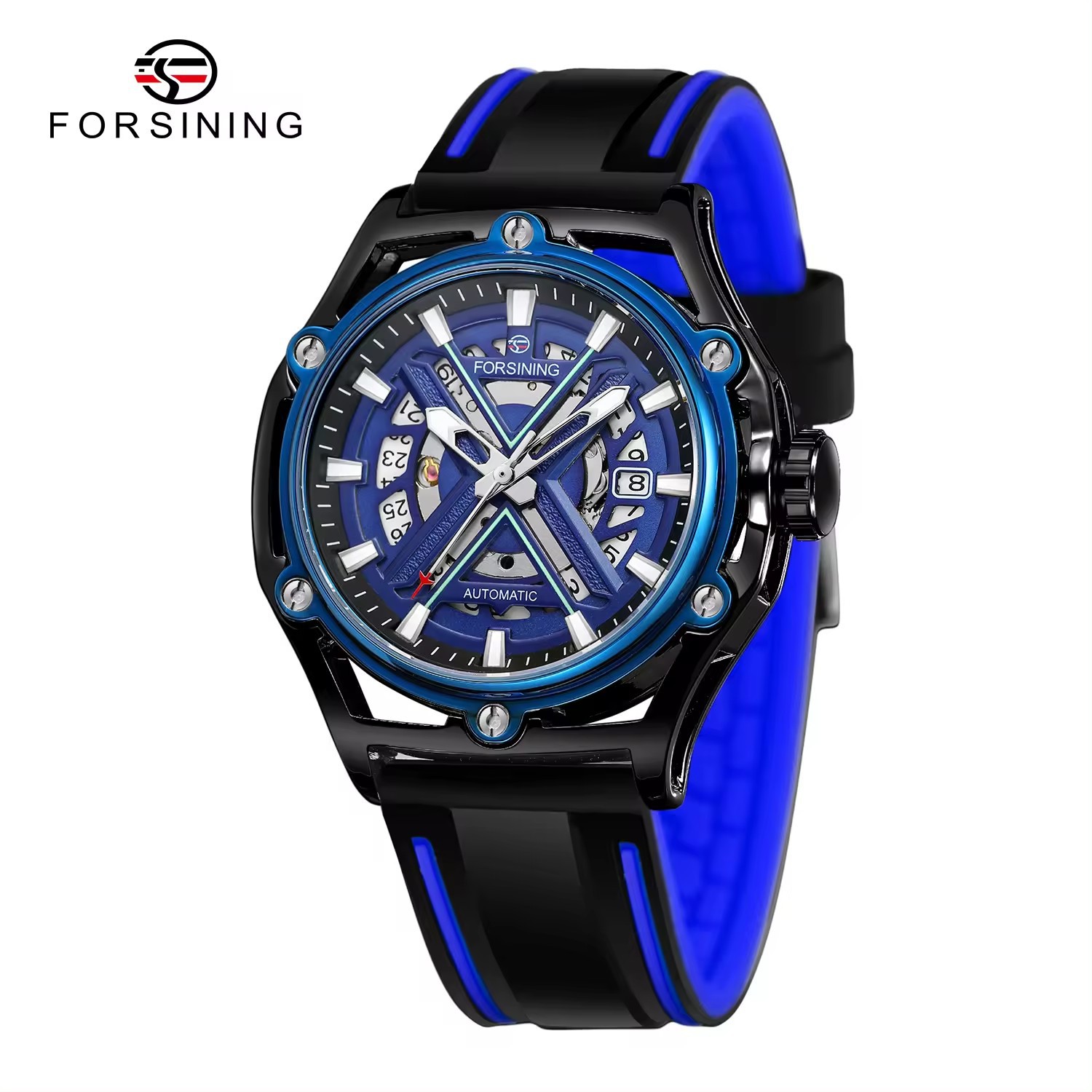 Forsining estilo europeo y americano hombre moda casual reloj mecánico fresco aire libre reloj deportivo de cinta adhesiva