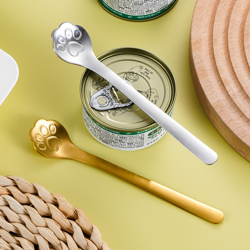 국경을 넘는 스테인리스 스푼, 물에 담그면 귀여운 고양이 발 모양 스푼, 커피 스푼, 디저트 스푼, 믹싱 스푼, 애완동물 캔 선물 스푼