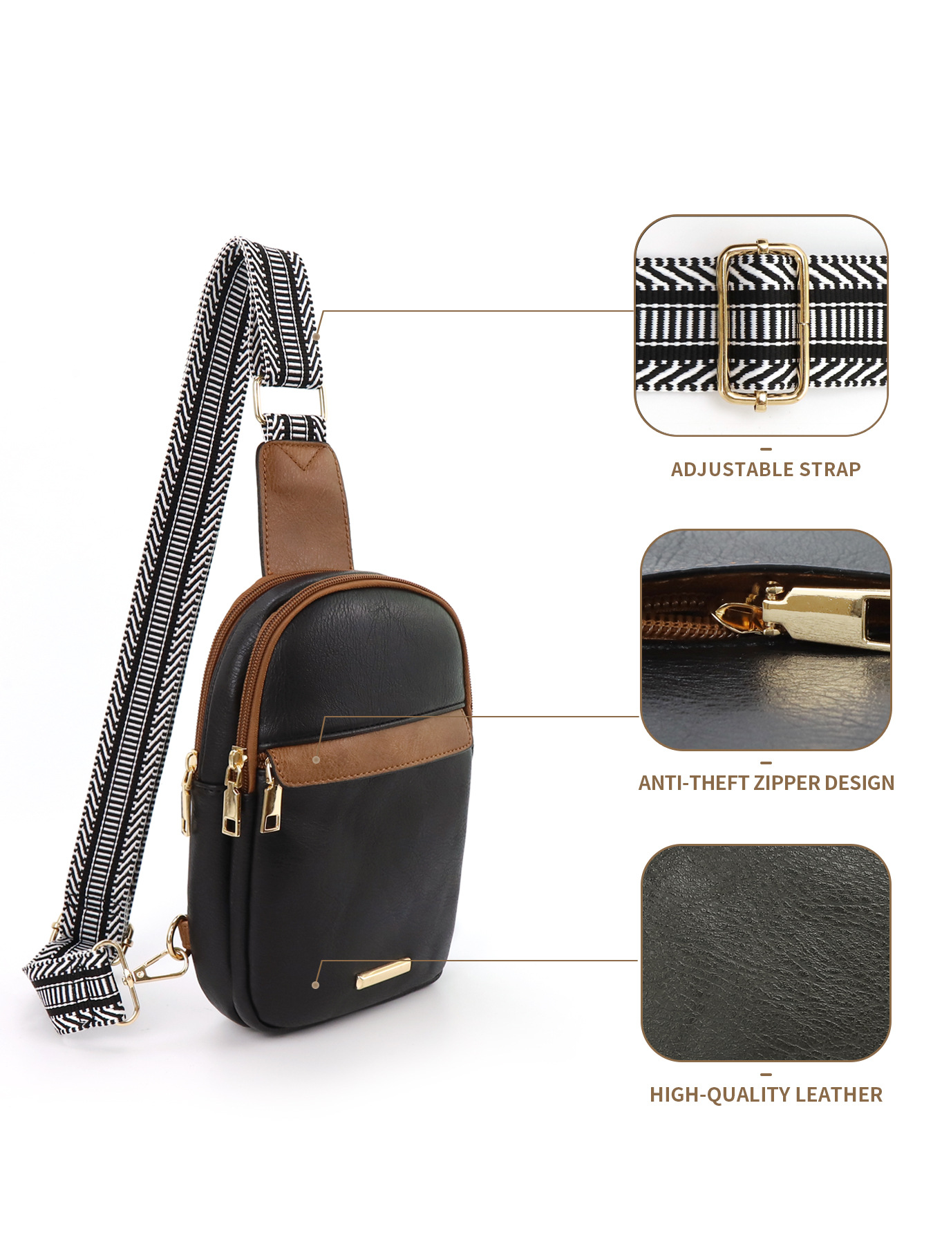 259g Weight Polyester Lining Material Zipper Closure Type Sling Strap Strap Type Fanny Pack Bags Type Daily Occasion Pu Leather Material Color Block Pattern All Seasons Season Unisex Gender Vintage Style Style Oval Shape Unisex Vintage Style Color Block Pu Leather Waist Bags 16