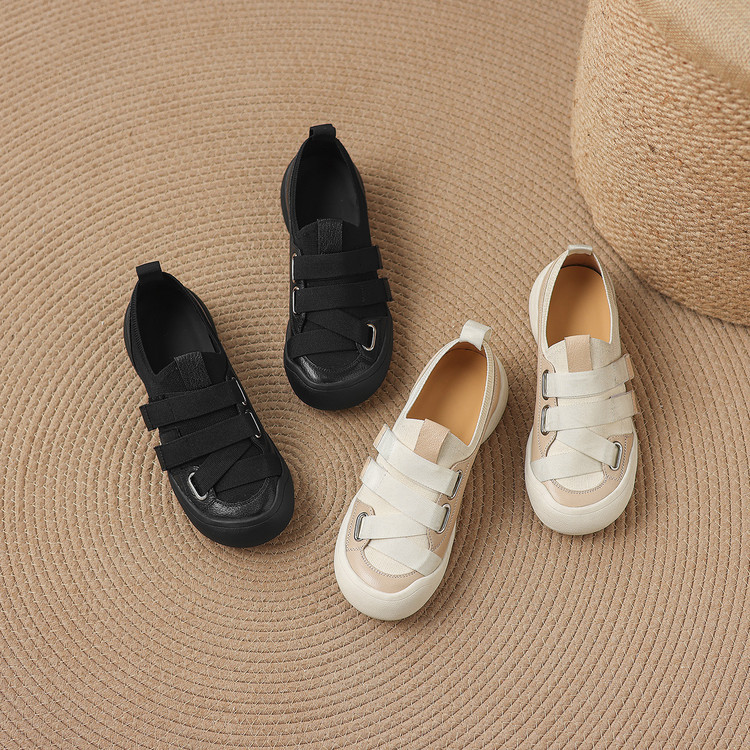 Giày sneaker nữ chunky đế dày da dê phối màu cao cấp — màu đen, màu trắng ngà chi tiết 39
