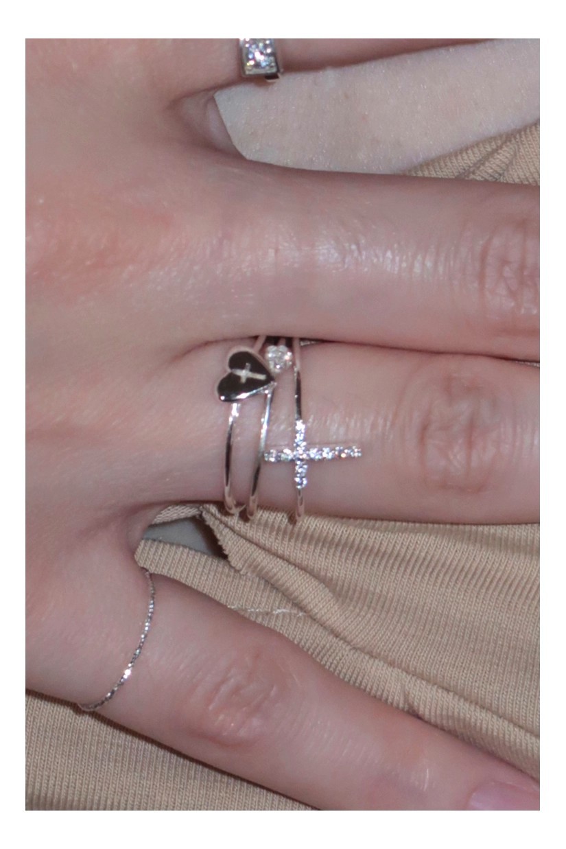 Zirkon Blumen Herz Kreuz Stapelring Set Vielseitiger Schmuck_voghion.com