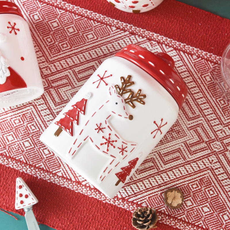 Papá Noel nórdico latas de cerámica grande latas de bocadillos latas de regalo de Navidad creativas