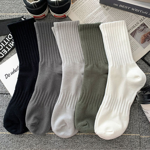 Couple style mid-calf socks, men's sports stockings, student wholesale solid color cotton socks, four-season high-top basketball socks