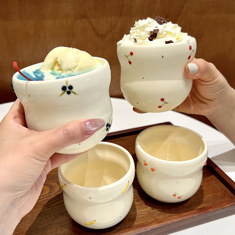 Nueva taza de fruta de mano de cerámica coreana, taza de calabaza de lunares de fruta tridimensional, hogar, simple moderno, dulce y lindo