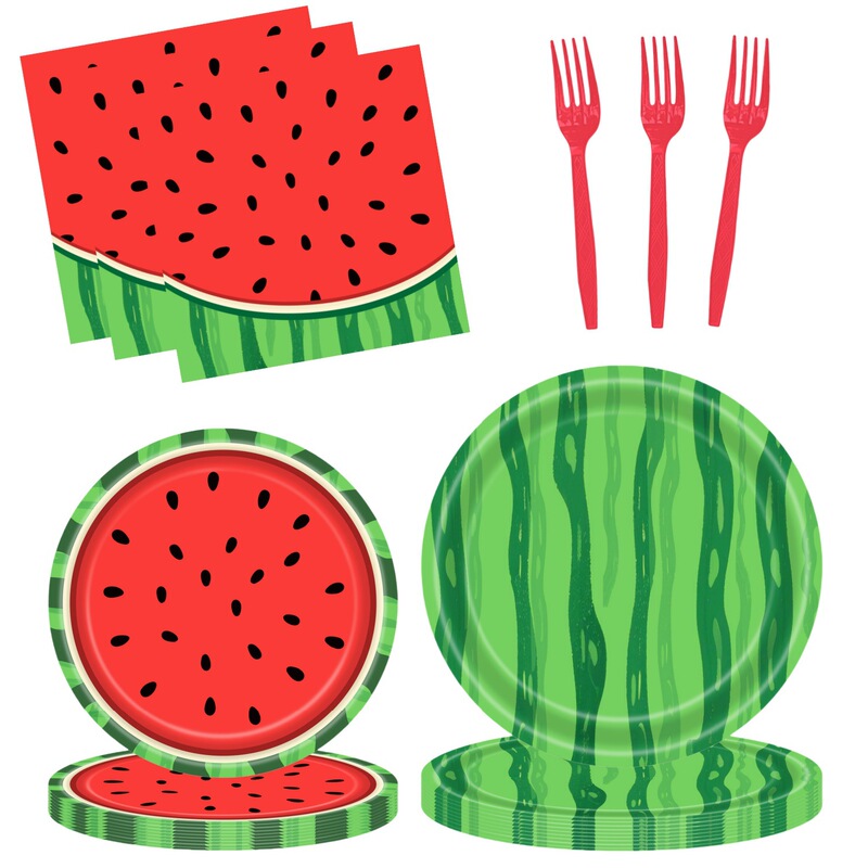 Summer Watermelon Theme Party Tableware Tropical Fruit Kidsren's Birthday Green Decoration Disposable Paper Plates and Napkins Summer Watermelon Theme Party Tableware Tropical Fruit Kidsren's Birthday Green Decoration Disposable Paper Plates and Napkins