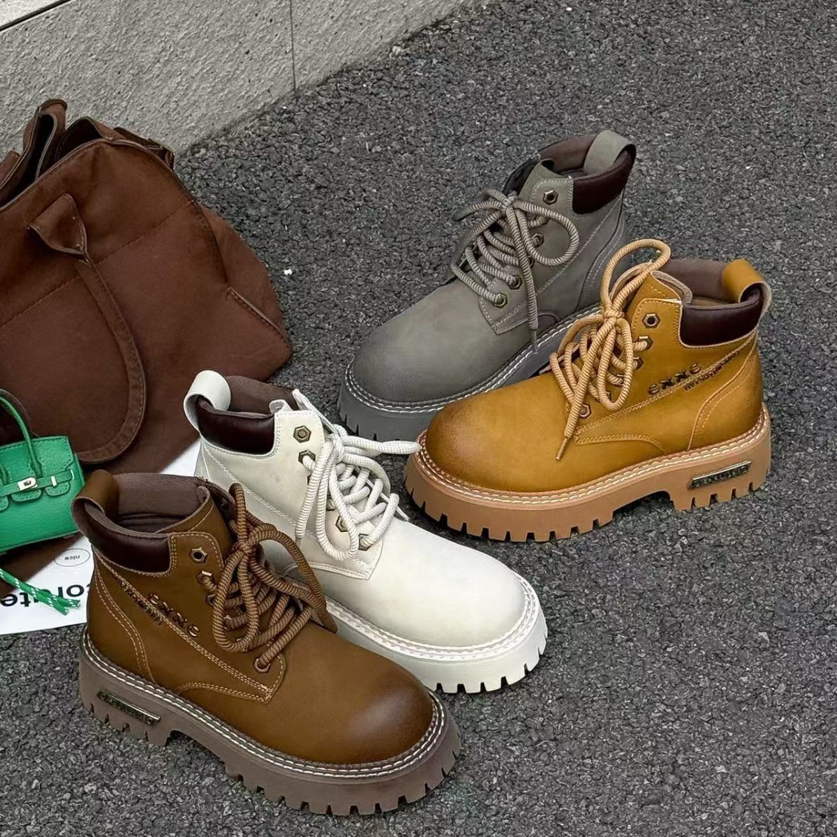 厚底增高马丁靴女款2025秋冬季新款英伦风复古大黄靴系带百搭短靴