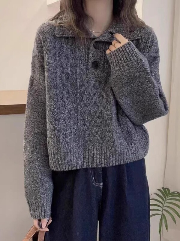 法式复古Polo领毛衣女2025秋冬季新款休闲软糯慵懒风洋气减龄上衣|undefined