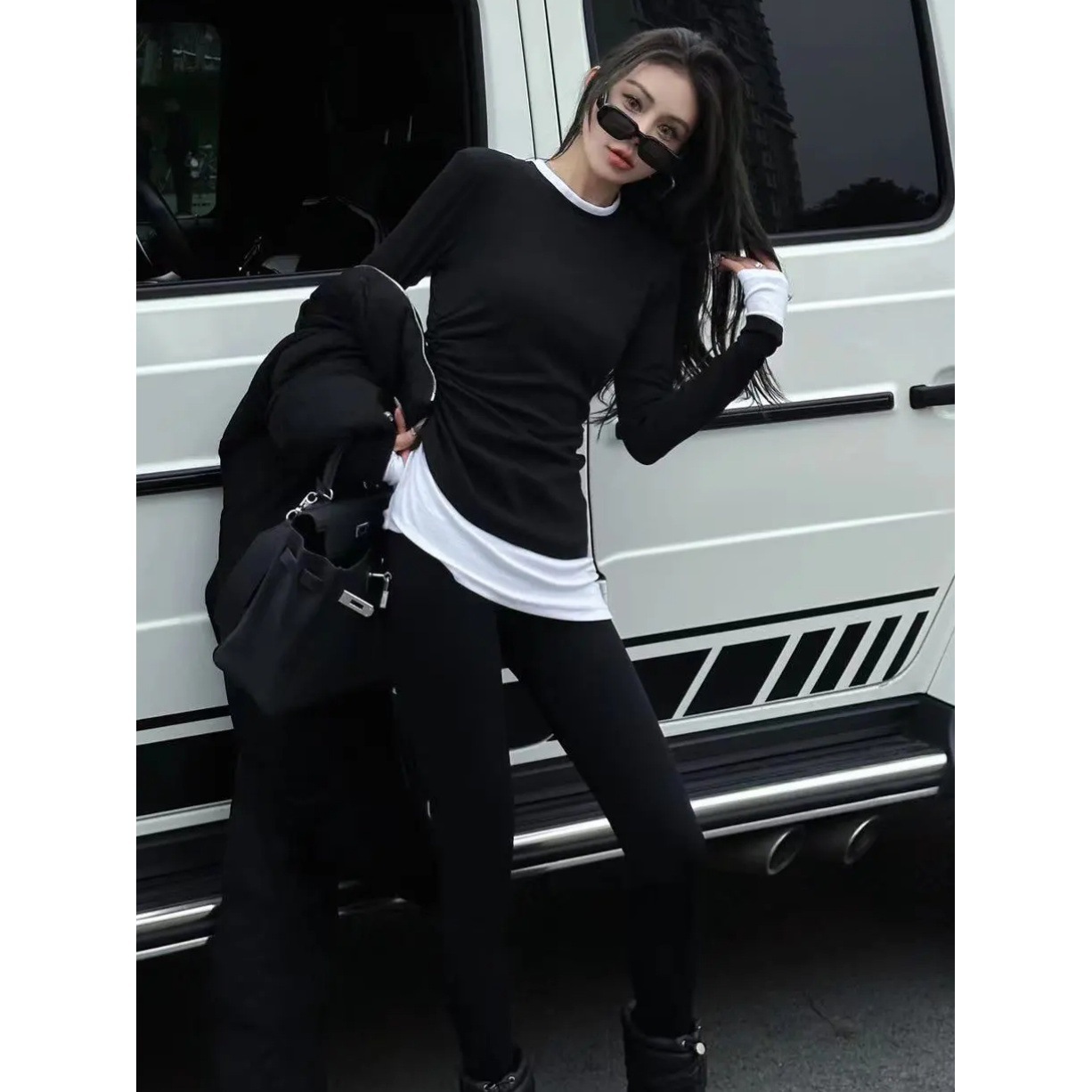 Sanding Irregular Inner Base Shirt Women's Autumn and Winter Fashion New High-end Sense Mid-length Stitching Fake Two-piece Top