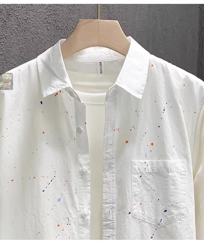 Korean Style Loose Fit Long Sleeve Shirt For Men, Casual Oversized Blouse Top, Lightweight Layering Shirt For Spring And Autumn_viptrois.com