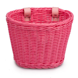 Rattan children's bicycle basket plastic woven storage basket blue basket PU leather strap basket washable