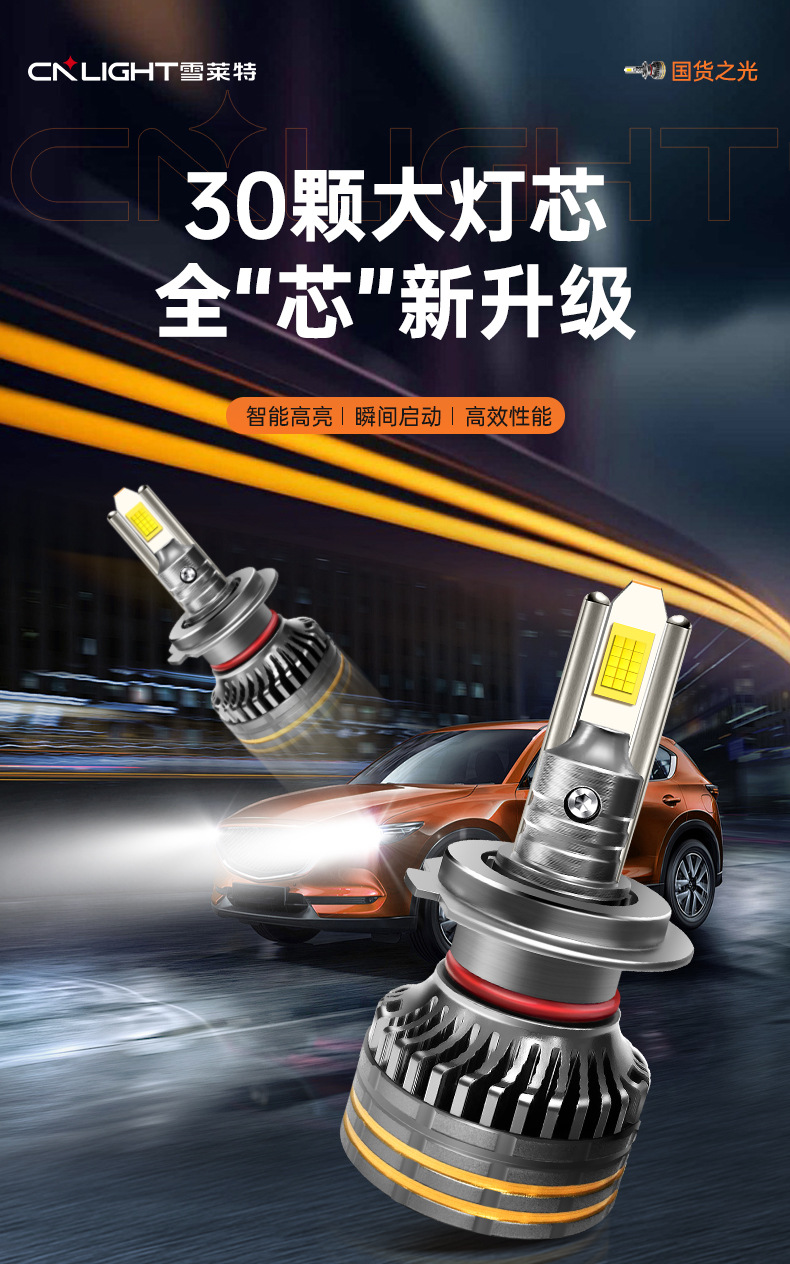 Snowlite Led Car Headlights High-Brightness Spotlight High and Low Beam Lights H4H7H11M9 Series Set of 110 Watts