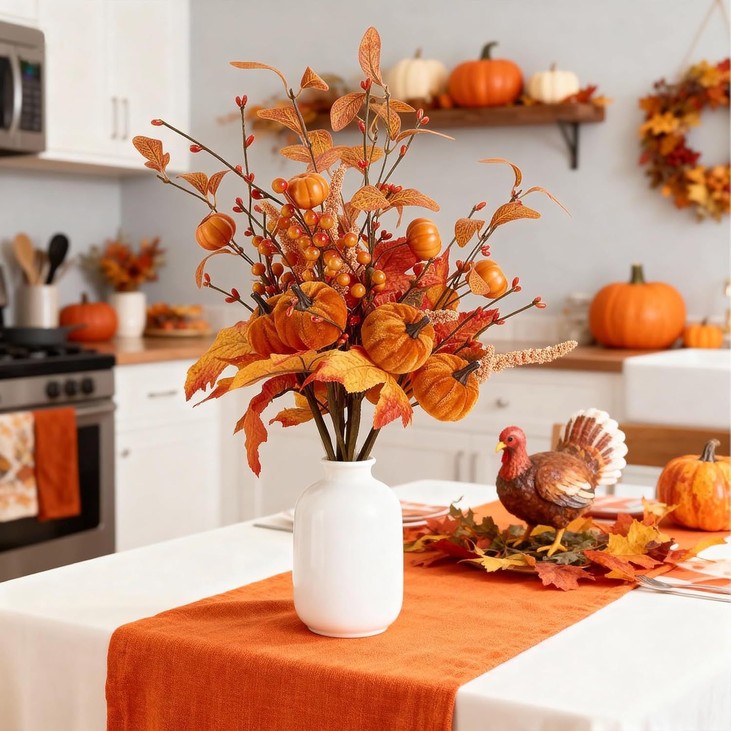 4 calabazas de imitación de hojas de arce decoración de calabazas de tela caliente decoración de flores de imitación de otoño de la sala de estar