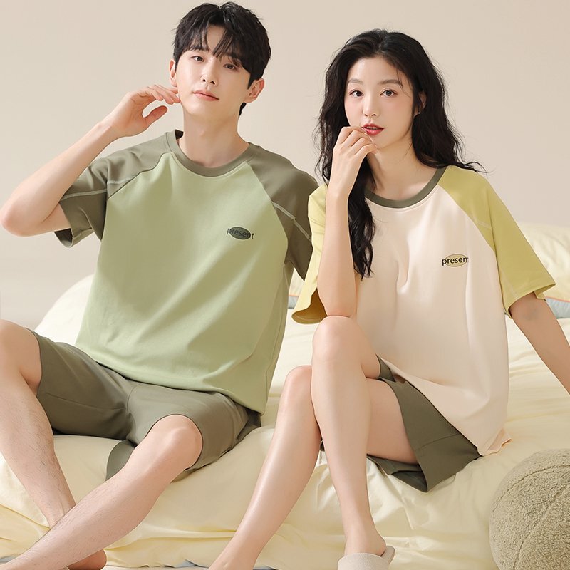 Pure Cotton Couple Pajamas Summer Thin Men's plus size Short-sleeved Shorts Summer Women's Home Clothes suit Outer Wear