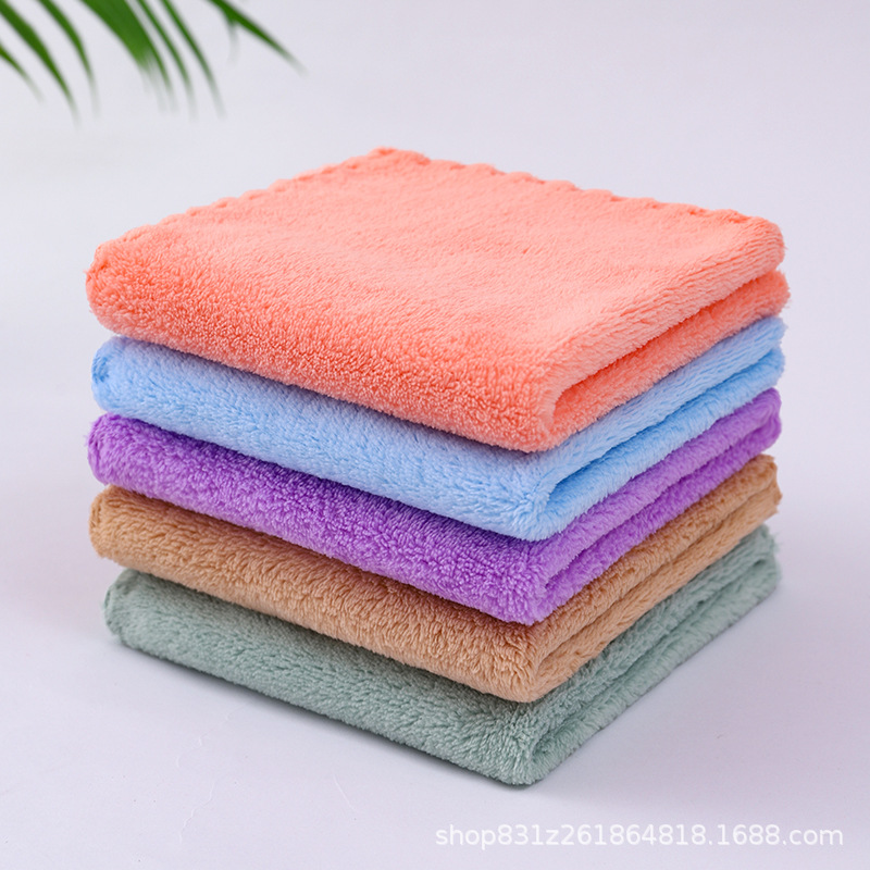 Coral Velvet Square Towel, Plain Color, Absorbent, Lint-Free, Multi-Functional Dishwashing and Hand Wiping Cloth, Children's Absorbent Towel Wholesale