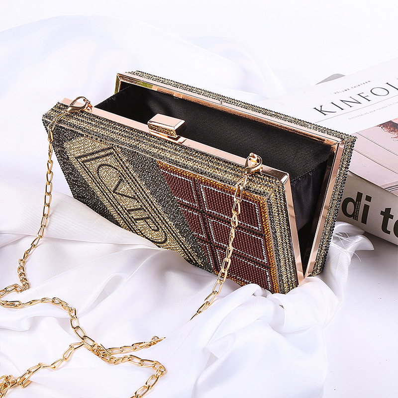 Women's Handheld Evening Bag Small Square Bag European and American Trend Punk Bag Rhinestone Fashion Makeup Evening Bag