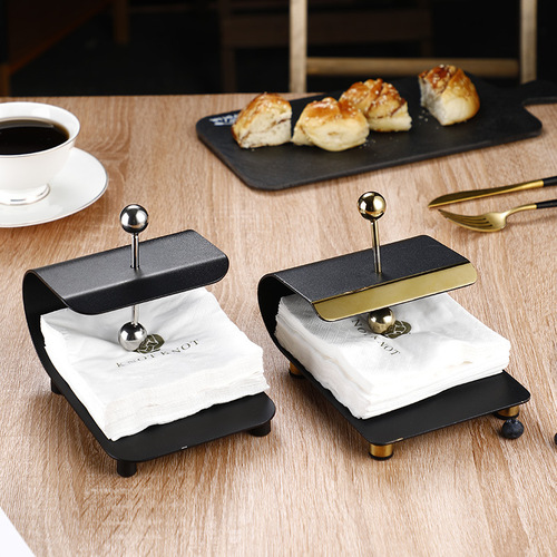 Creative stainless steel paper towel holder square rack restaurant hotel countertop paper towel holder simple napkin holder European style paper press seat