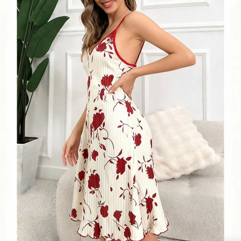 2025 nuevo viento transfronterizo ropa de mujer impresa eslingas ropa casera pijama casual vestido sexy de mujer pecho hogar