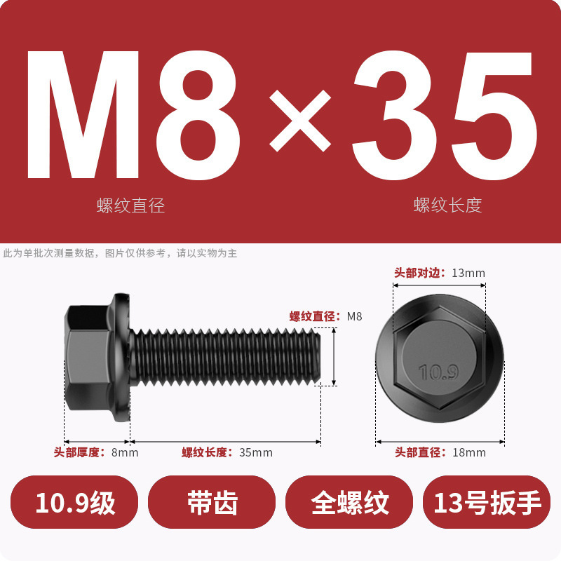 8.9段外六角フランジ面ねじ高強度GB5789プラスキャップ付マット付歯付ボルトM6M8-M20|undefined