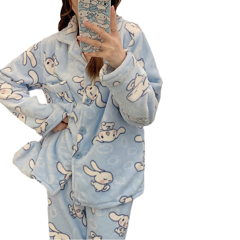 Japonés yugui perro pijamas de franela las mujeres solapa Otoño e Invierno manga larga máscara dibujos animados homewear caliente traje