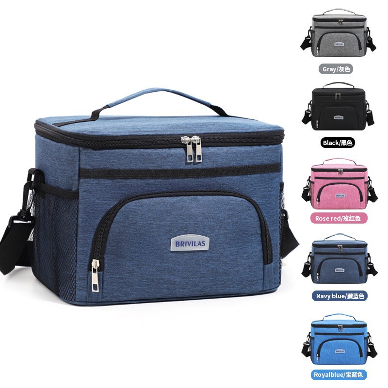 Cross-Border Large-Capacity Solid Color Lunch Bag, Insulated Ice Bag, Cross-Body Square Lunch Bag, Outdoor Portable Camping Picnic Bag