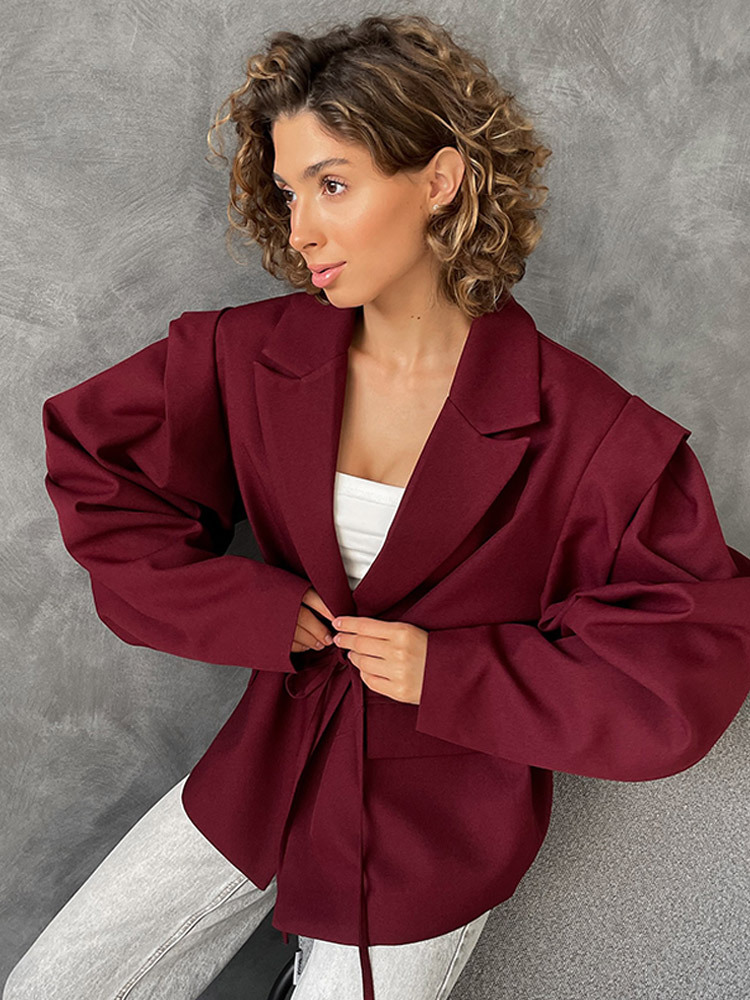 Blazer de estilo coreano con solapa y lazo en la cintura, holgado y a la moda, disponible en stock, nueva colección de principios de otoño 2025, estilo europeo y americano transfronterizo.