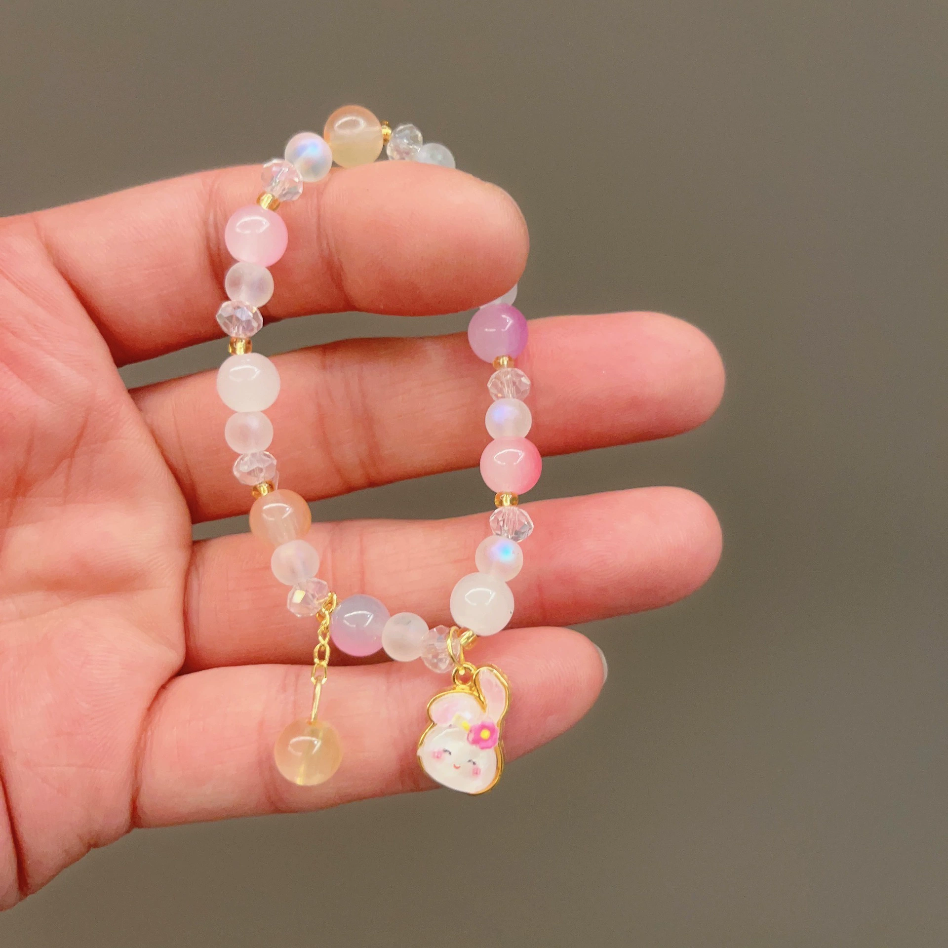 Cartoon two-color crystal bracelet, cute accessory, gradient