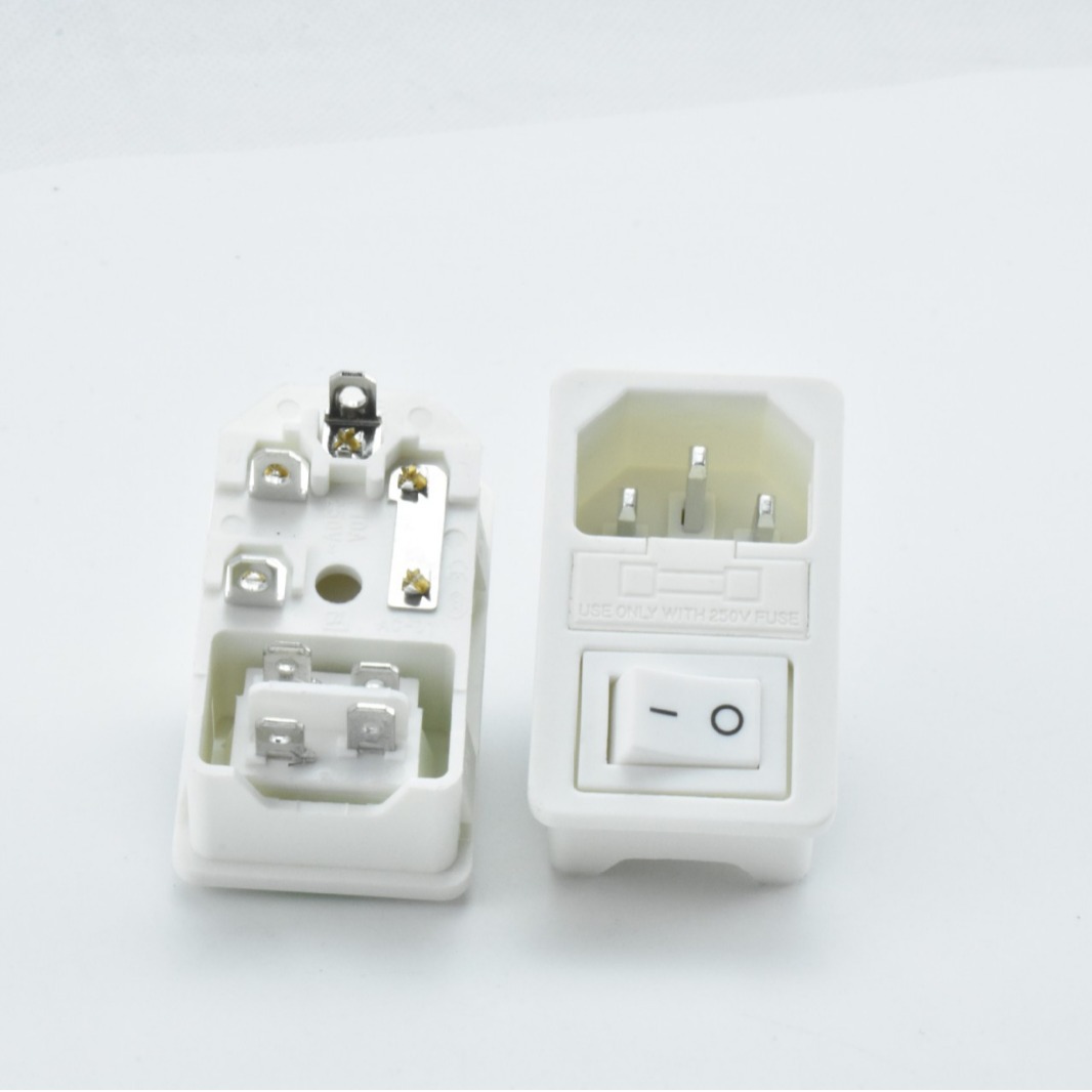 四脚全白AC电源插座 AC-01带开关 白色带灯品字插座 带保险丝