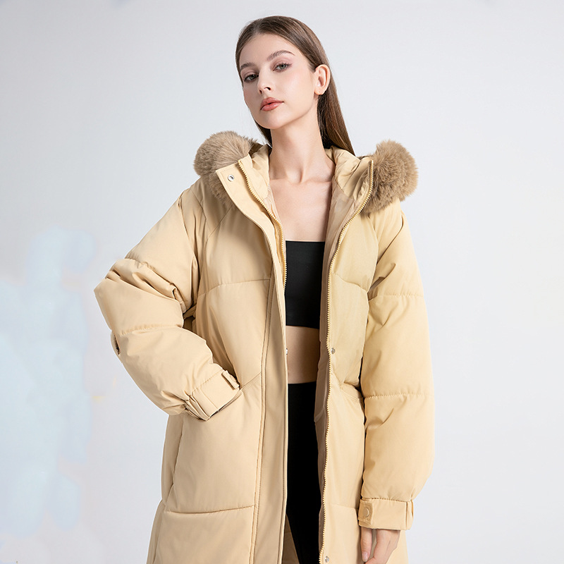 Parka oversized de damă cu glugă din blană artificială și șnur_voghion.com