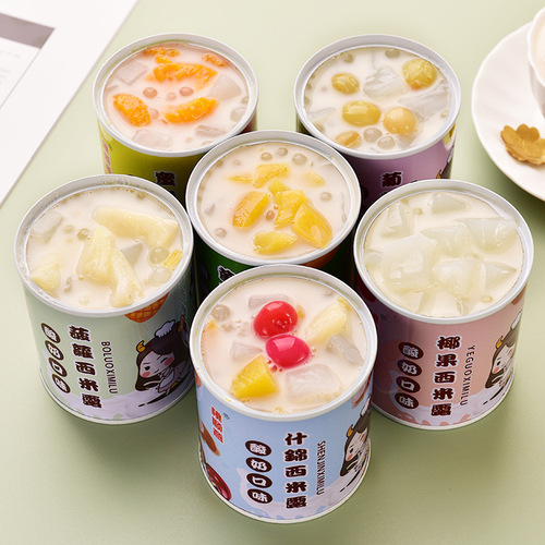 A full box of yogurt siroop canned head, 312g*4 cans, peach, mixed coconut fruit, honey orange, grape, pineapple, six flavors