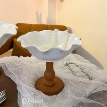 法式 复古花瓣陶瓷水果盘陶瓷碗 果盘木质高脚碗 零食盘 收纳盘