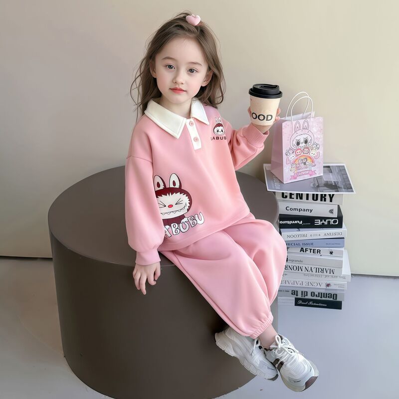 女童卡通卫衣套装秋款小女孩翻领休闲运动两件套儿童长袖卡通Polo|undefined