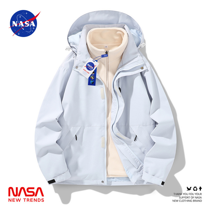 Nasa Soft Shell Jacket for Men and Women Three-In-One Detachable Spring, Autumn and Winter Jacket Windproof and Waterproof Couple Outdoor Jacket