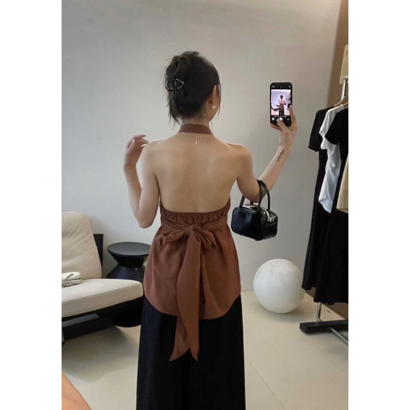 Elegant French-Style V-Neck 2026 Sleeveless Shirt for Women, Summer Halter Neck Tie Bow Top, DIY Tie-Up Tank Top Elegant French-Style V-Neck 2026 Sleeveless Shirt for Women, Summer Halter Neck Tie Bow Top, DIY Tie-Up Tank Top